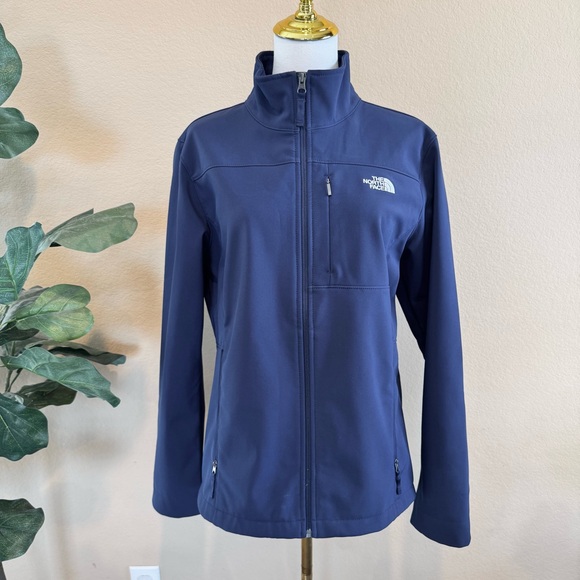 North Face Apex Bionic Women Large Soft Shell Windwall Navy Full Zip Jacket Coat - Picture 1 of 16